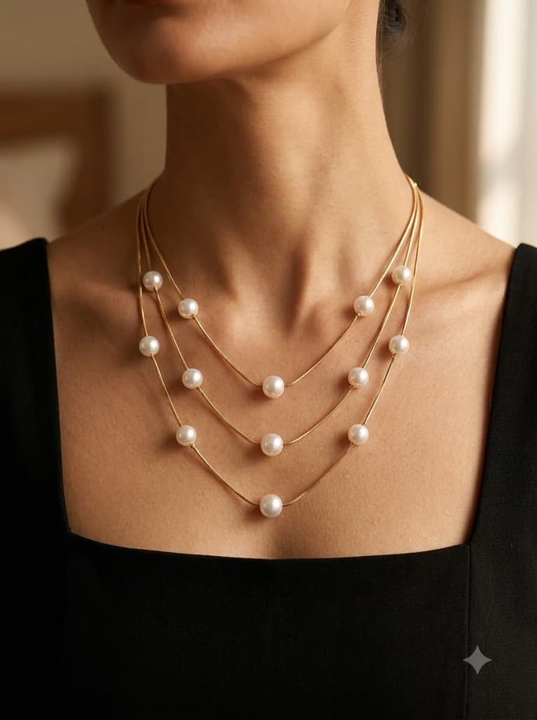 Stylekari 18K Gold Layered 13-Pearl Strand Choker Necklace