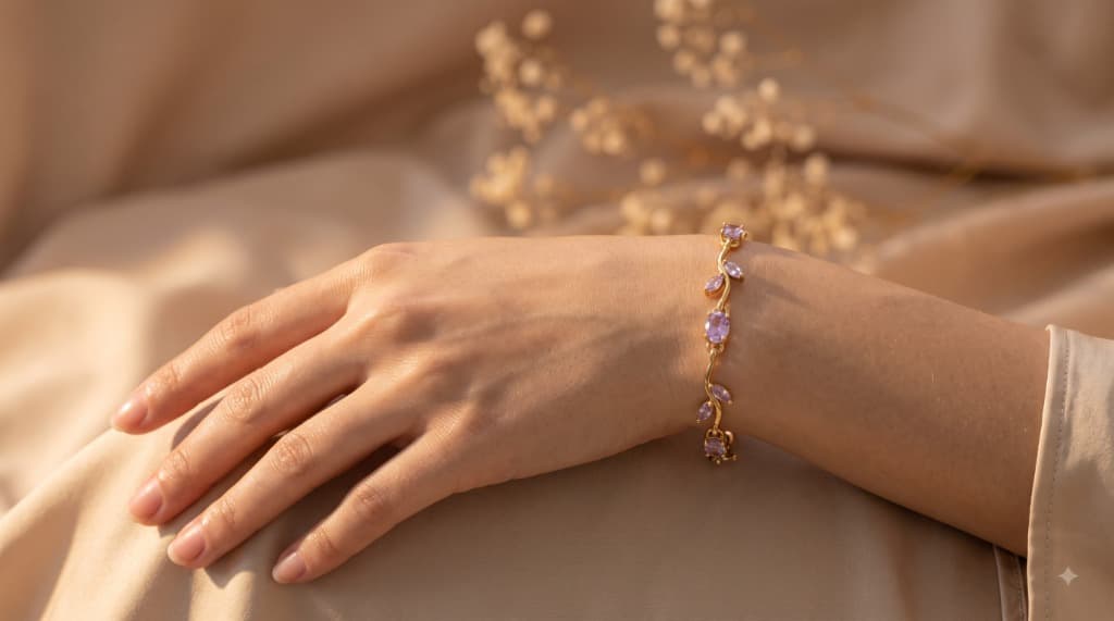 Stylekari Emerald & Amethyst Floral Gold Bracelet