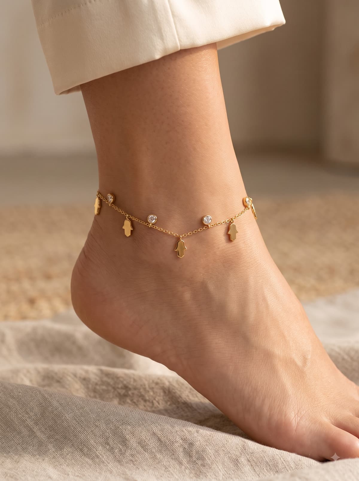 Silver Botanical Leaf Charm Anklet on model