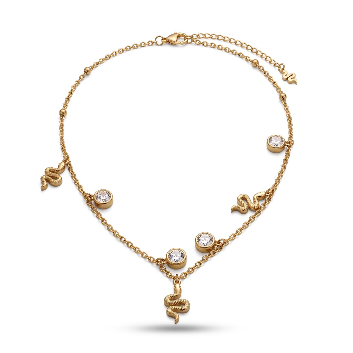 Waterproof Gold Snake Chain Crystal Charm Anklet