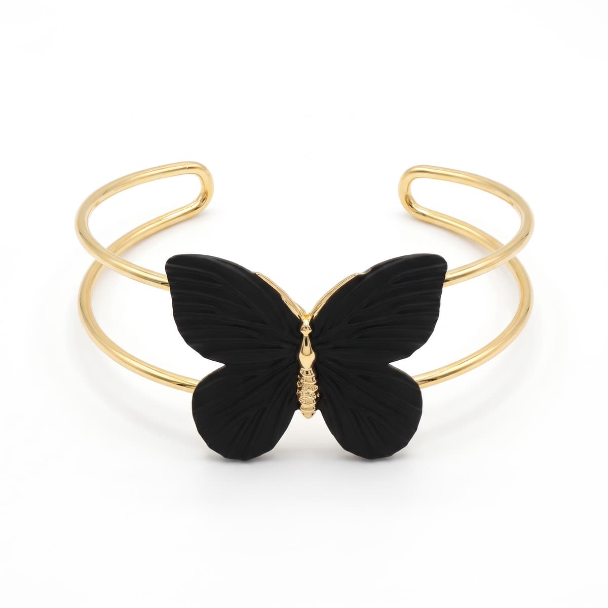 Onyx Black Butterfly Charm 18K Gold Bracelet