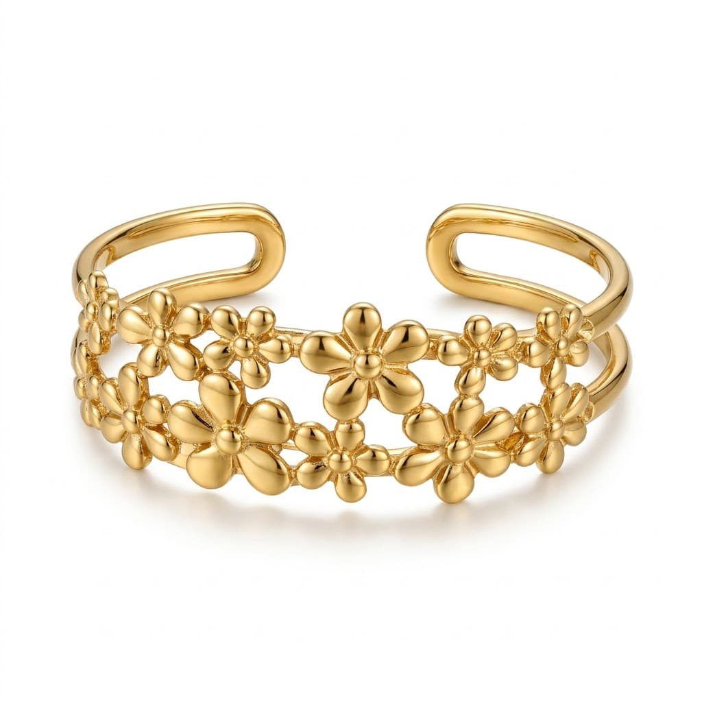 18K Gold 12-Flower Blossom Chain Bracelet